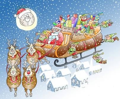 Reindeer Pulling Santa's Sleigh Full Of Gifts
