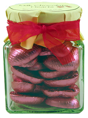 Glass Gift Jar of Chocolate Hearts – English Rose