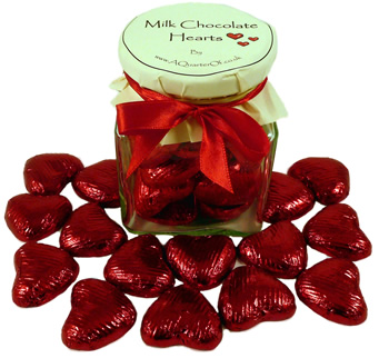 Glass Gift Jar of Chocolate Hearts – Ruby Red