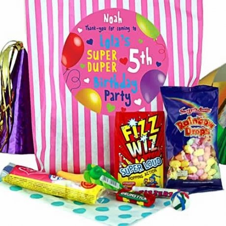 Fabulous Personalised Girls Party Bags - Pink Stripes Pink Party Bags of Sweets for Girls