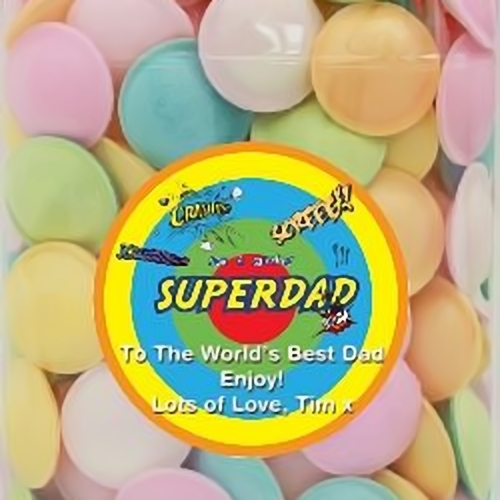 Image of Personalised Full Sized Sweetshop Jar Of Flying Saucers